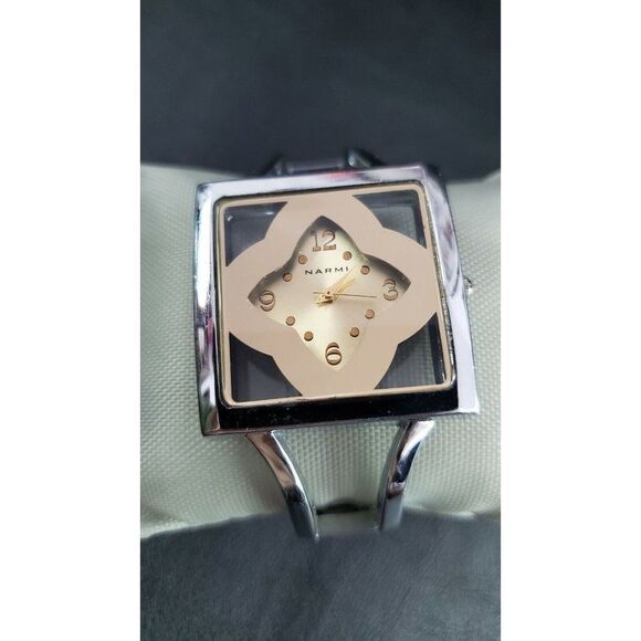 Narmi Ladies Square Stainless Steel Japan Mvmt Women's Cuff Watch - Picture 3 of 10